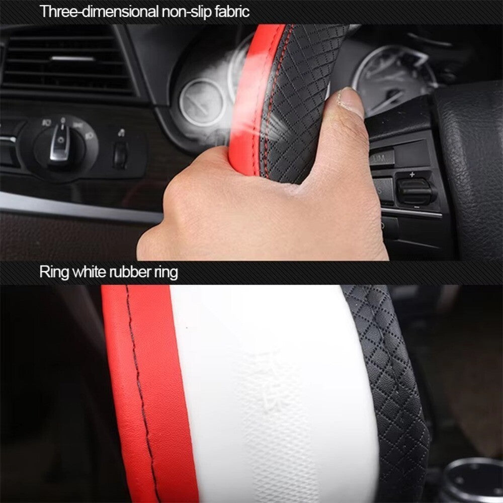 PU Leather Steering Wheel Cover 38cm Steering Cover  Car Interior Decoration