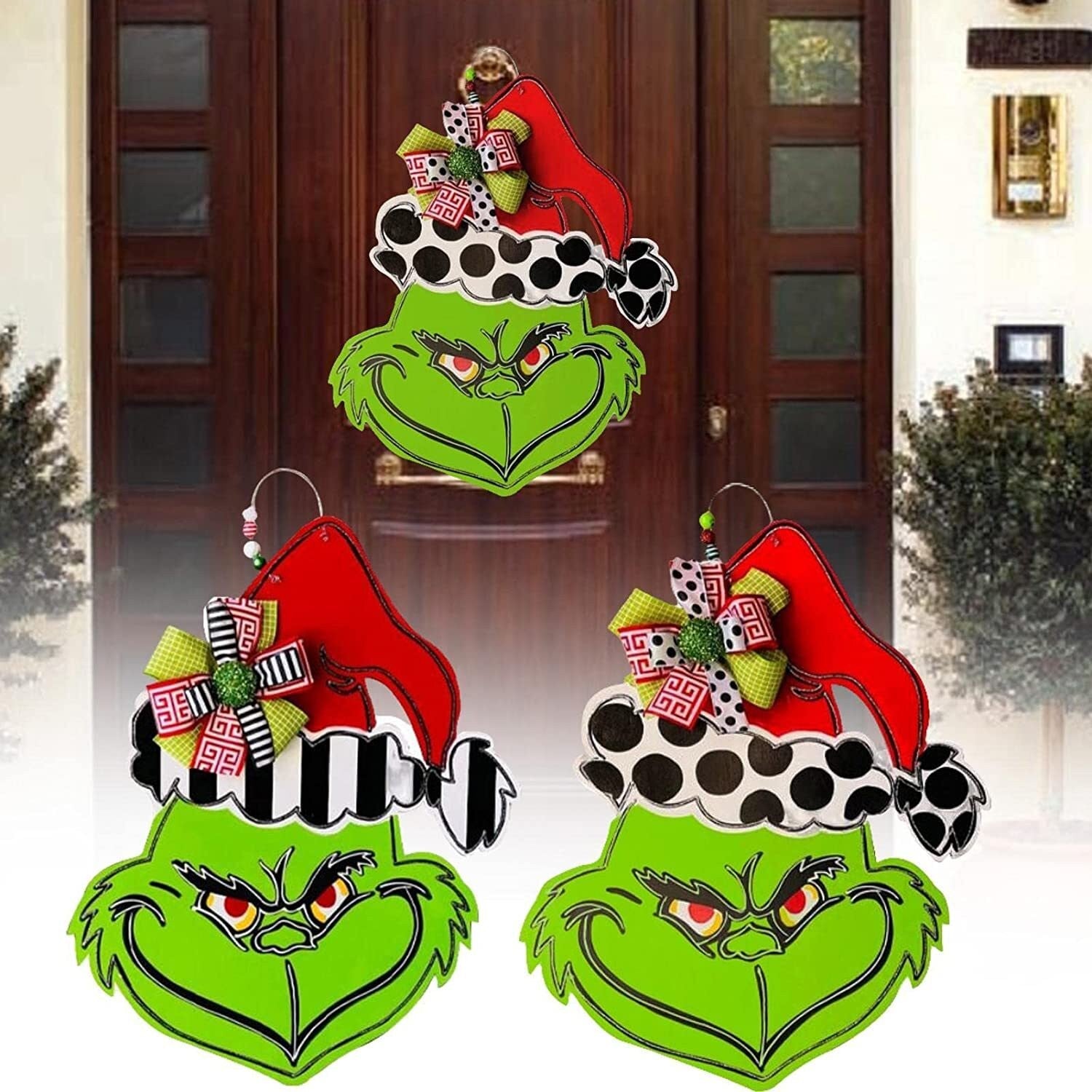 Grinch Christmas Wooden Wreath Front Door Welcome Sign Home Decorations