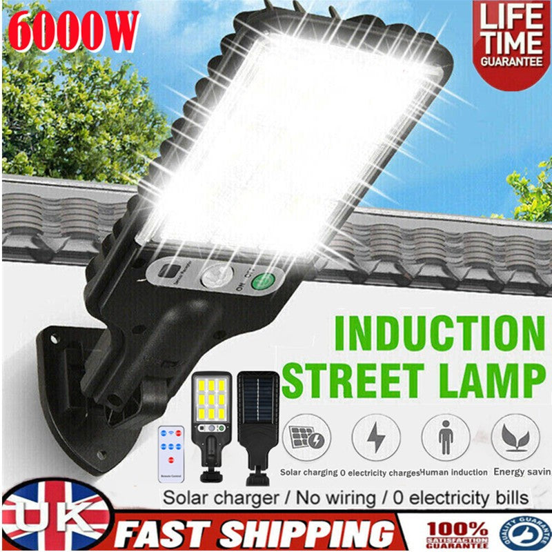 4PCS 6000W LED Solar PIR Motion Sensor Wall Light Security Garden Lamp W/Remote