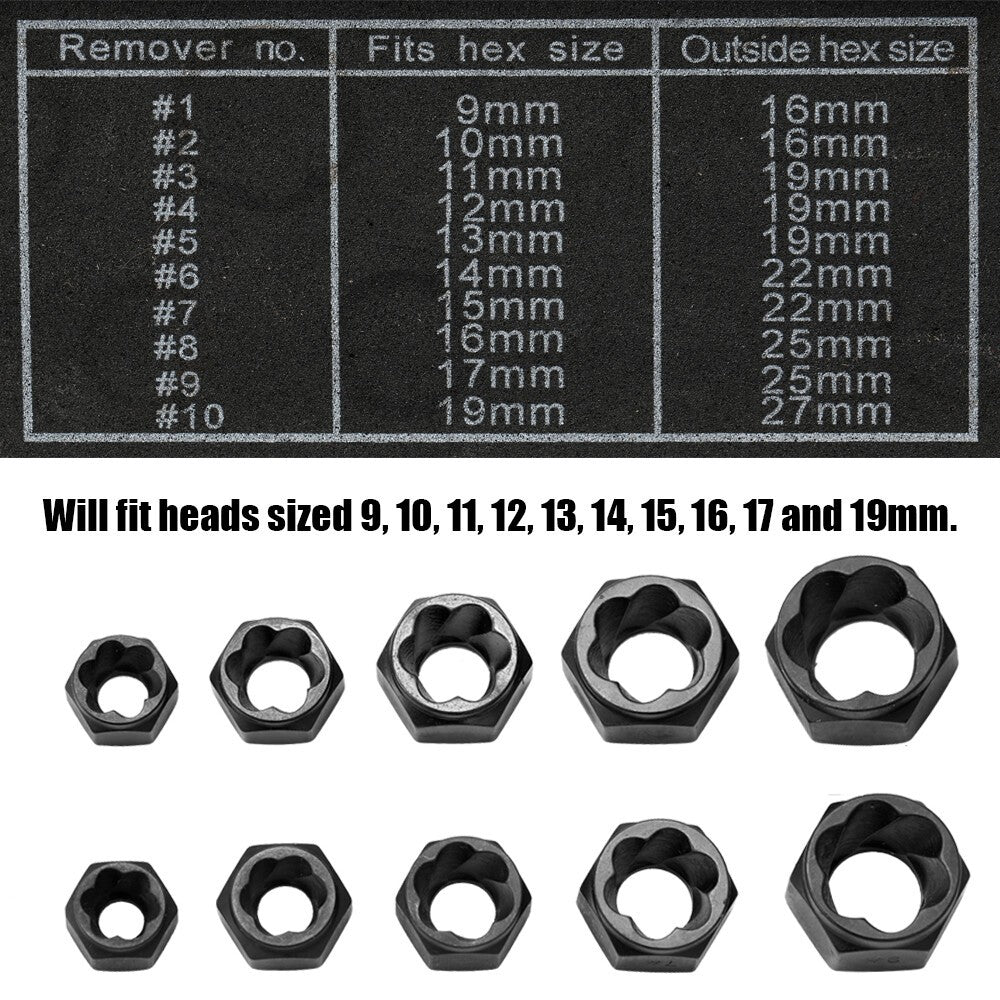 10pcs Damaged Bolt Nut Screw Remover Tool Kit Damaged Bolt Removal SetLow