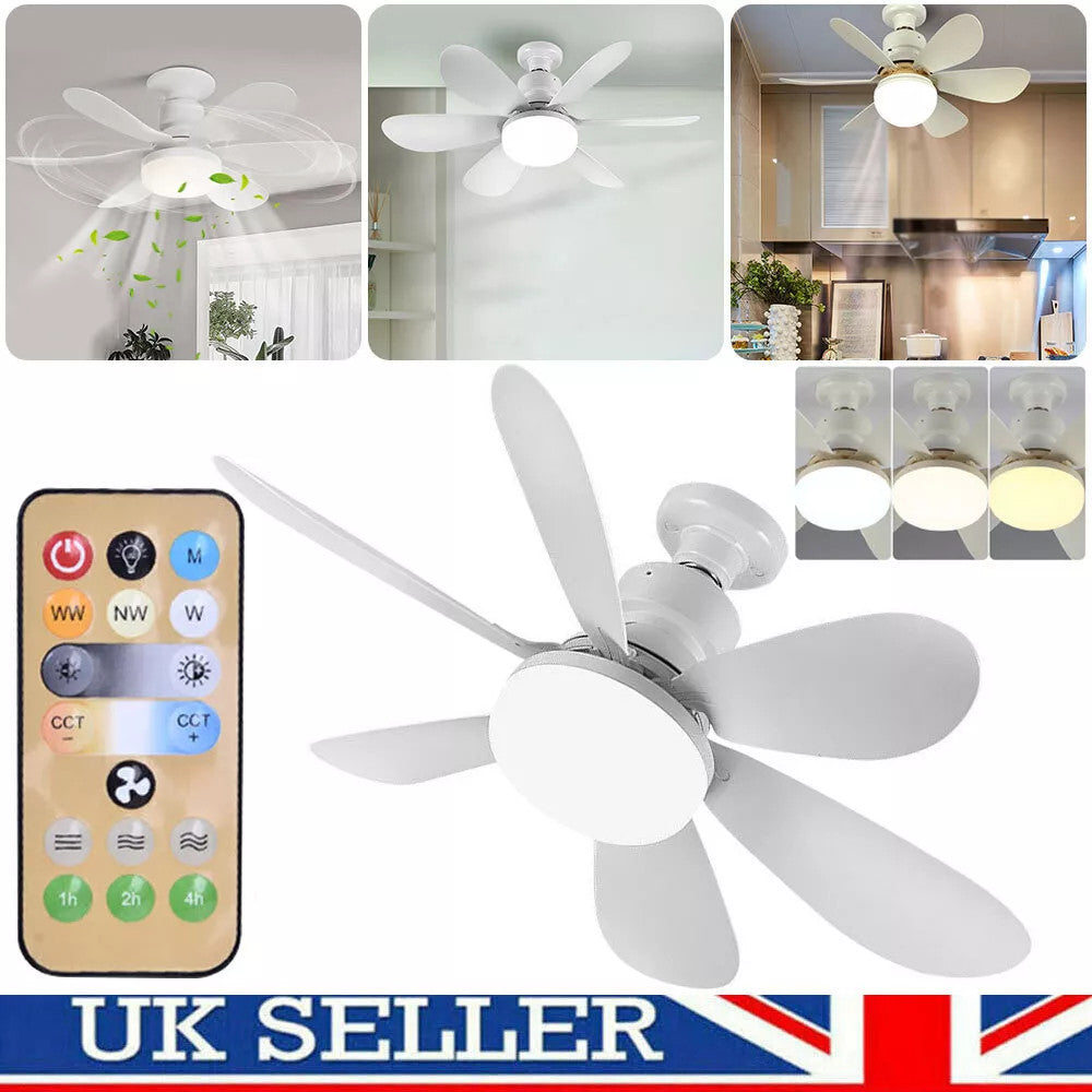 Modern Led Ceiling Fan with Light Dimmable E27 Bedroom Living Room Fan Lamp 30W~