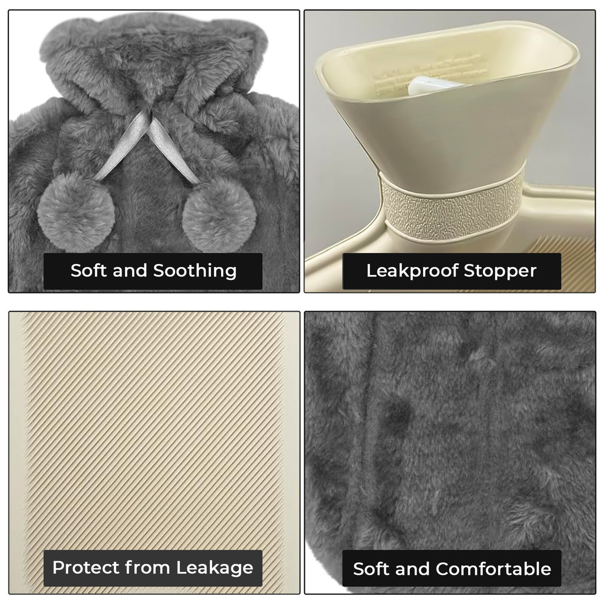 Large 2L Natural Rubber Hot Water Bottle With Warm Faux Fur Fleece Knitted Cover
