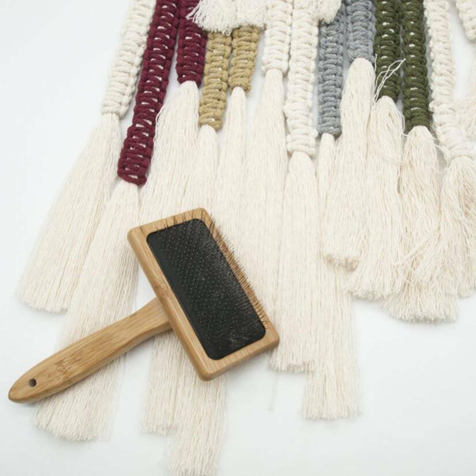 Genuine Sheepskin Luxury Wire Rug Slicker Brush For Pet Grooming Wooden Handle