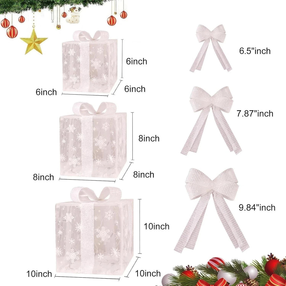 3 Pack Illuminated LED Light Up Gift Boxes Christmas Decorations Presents Ribbon