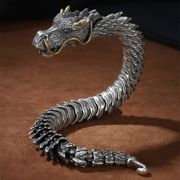 Men's Copper/Silver-plated Dragon Head Bracelet – Retro Gothic Viking Style