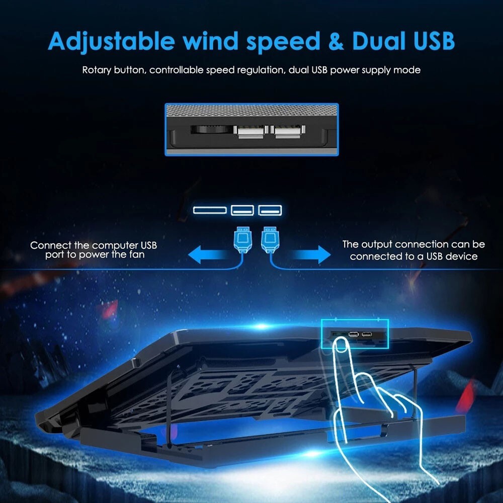 Laptop Cooler Stand 6 Powerful Quiet Fans Tilt Gaming Cooling Mat Pad for 12-17"