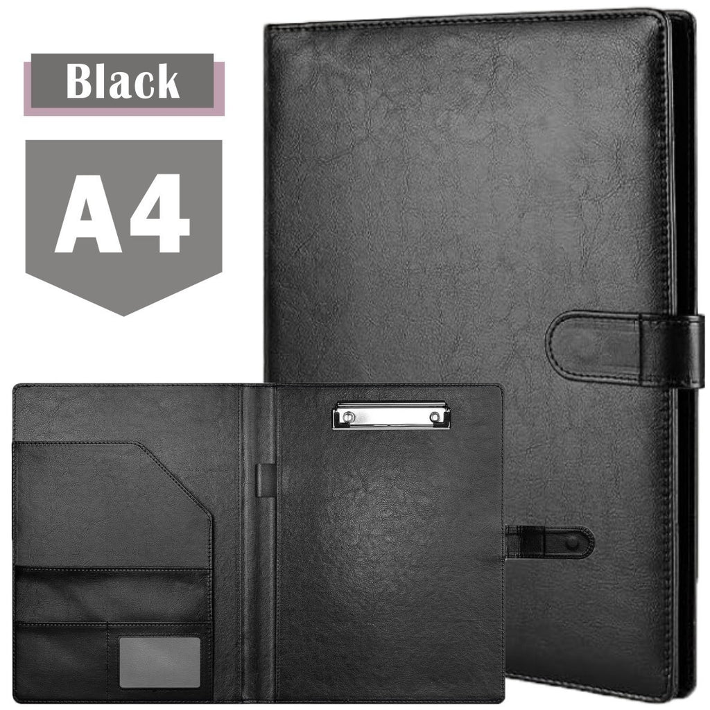 A4 PU Leather Clipboard Folder Waterproof Magnetic Clip Board W/Storage Pocket