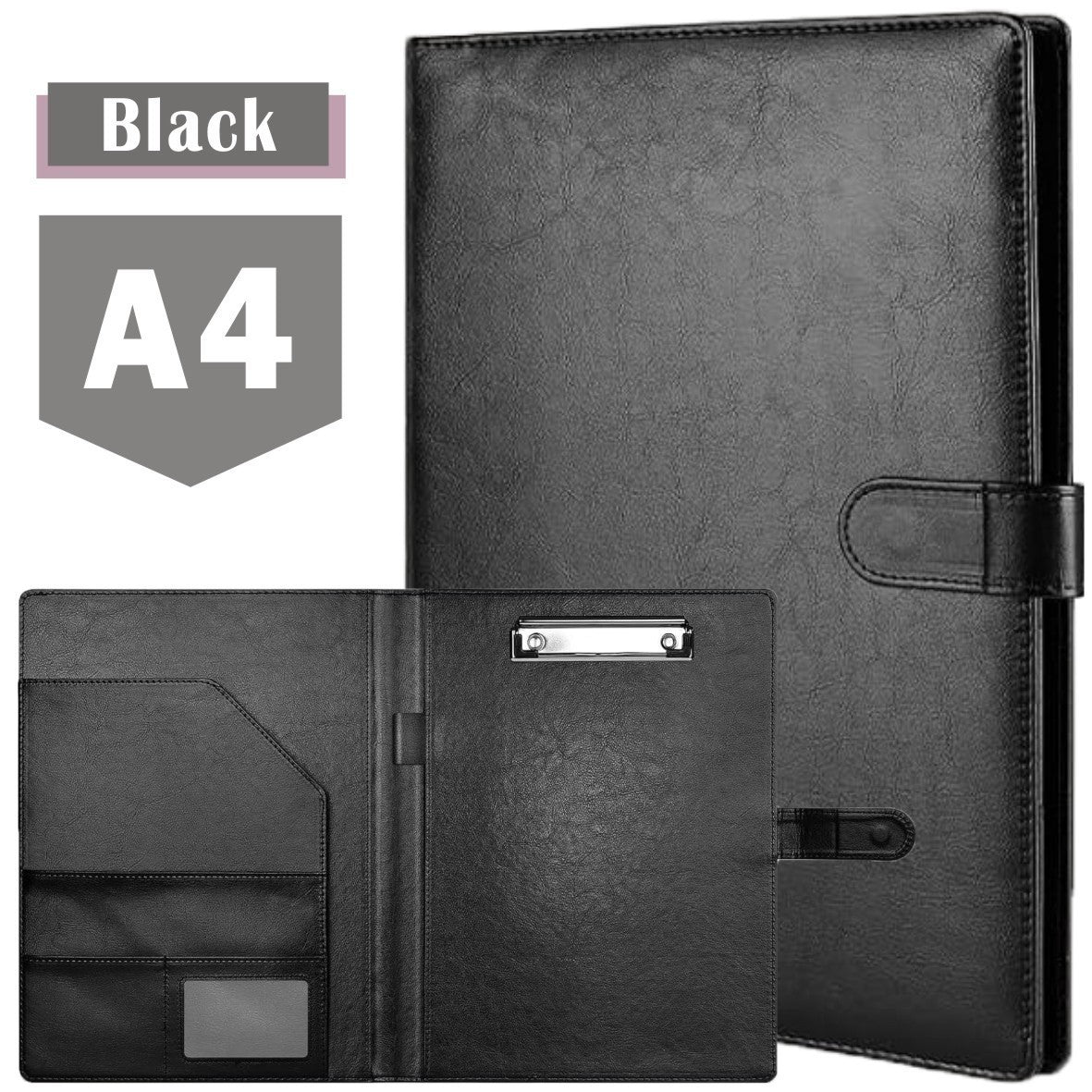 A4 PU Leather Clipboard Folder Waterproof Magnetic Clip Board W/Storage Pocket