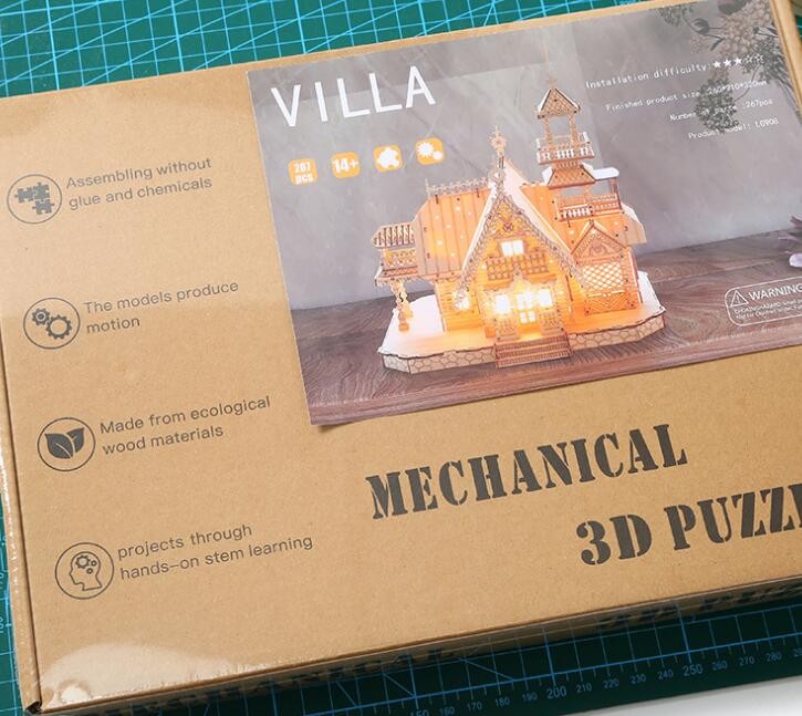 3D Wooden Jigsaw Puzzles for Adults Illuminated Villa Building Kit Xmas Gift Toy