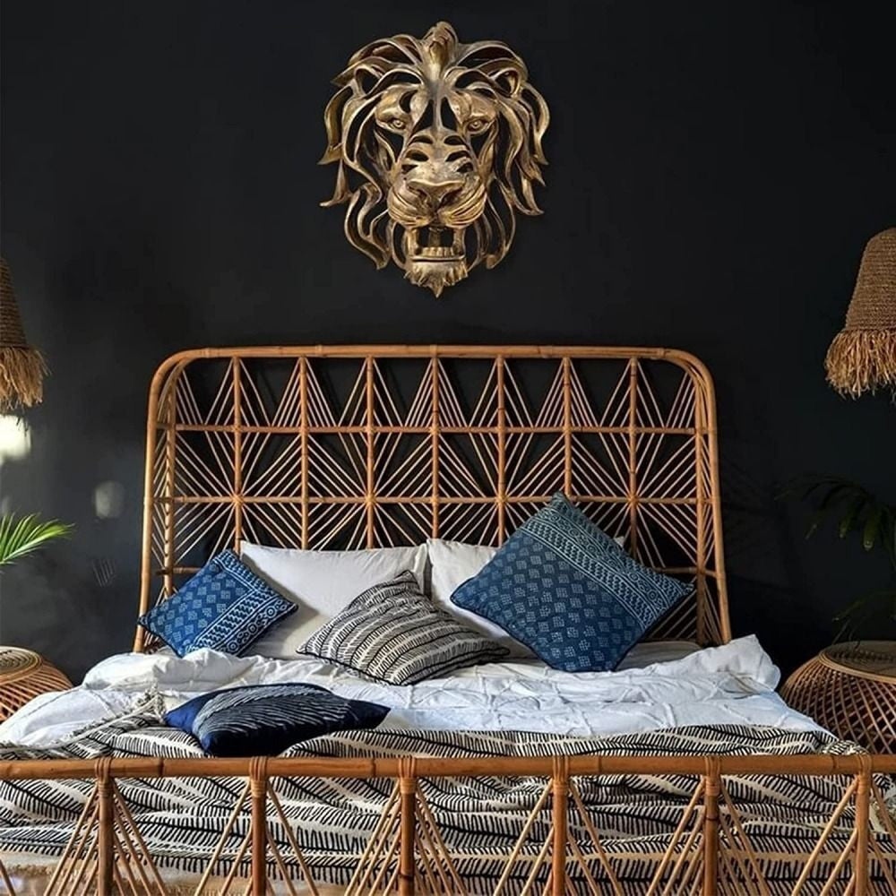Luxury Gold Lion Head Wall Mount Sculpture Home Indoor Art Decor Ornament