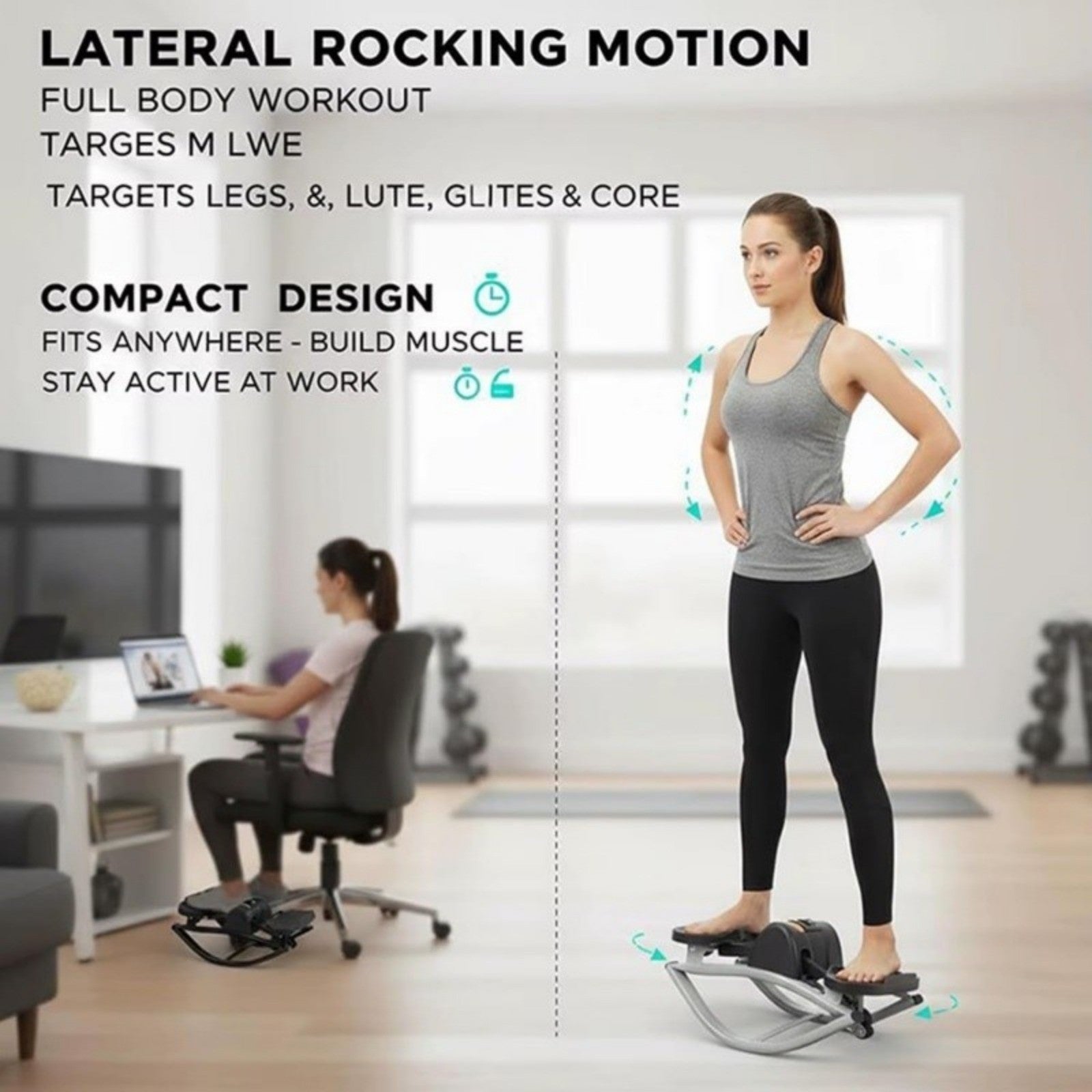 Side-to-Side Rock Stepper w Elastic Resistance Bands LCD Monitor Balance Trainer