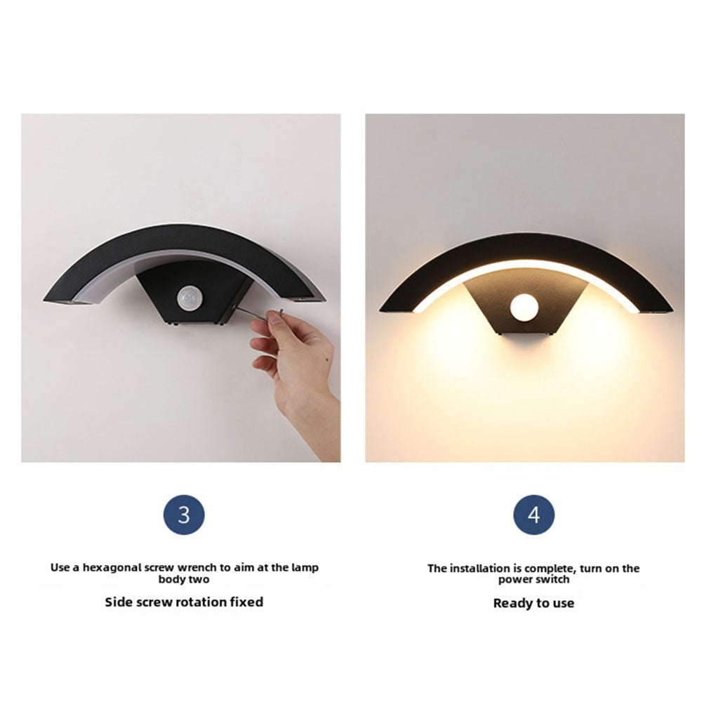 Modern Curved Outdoor LED Wall Light PIR Motion Sensor Lamp Outside Garden Porch