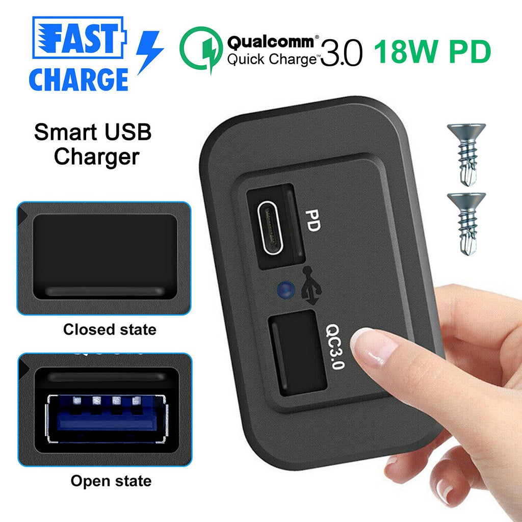 Car DC 12V-24V PD Type C USB Port Fast Charger Socket Power Outlet Panel Charger