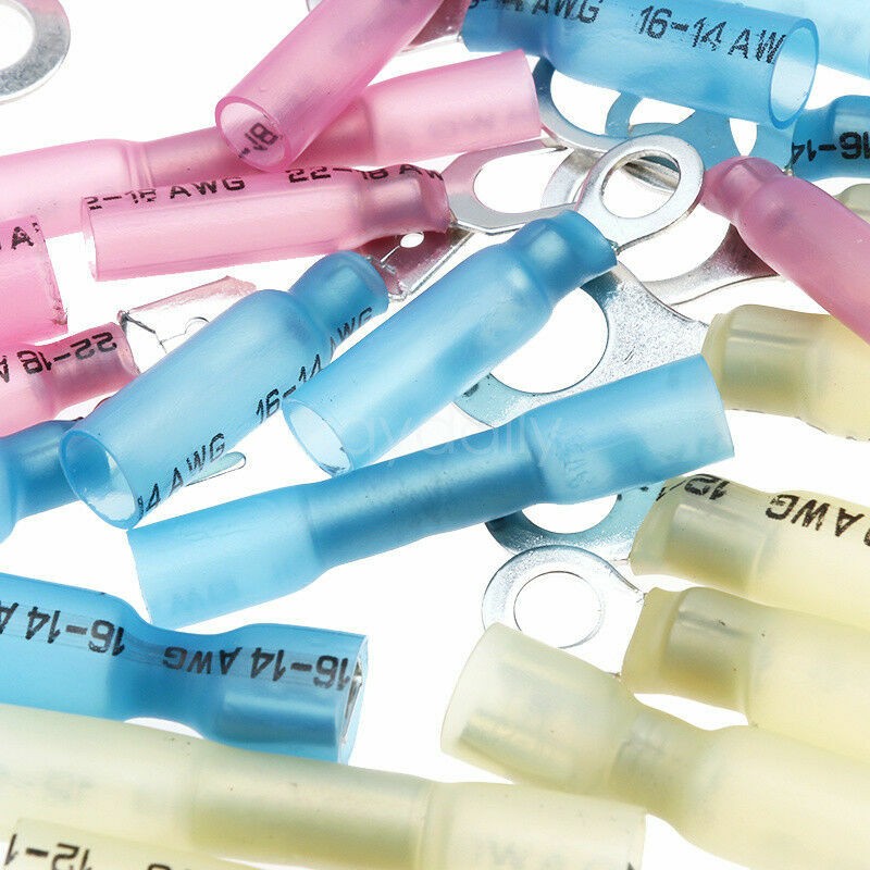 240Pcs Heat Shrink Electrical Wire Connector Crimp Butt Ring Spade Terminals Set