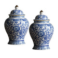 2x Traditional Ceramic Ginger Jars Floral Arrangement Glazed Porcelain Jar