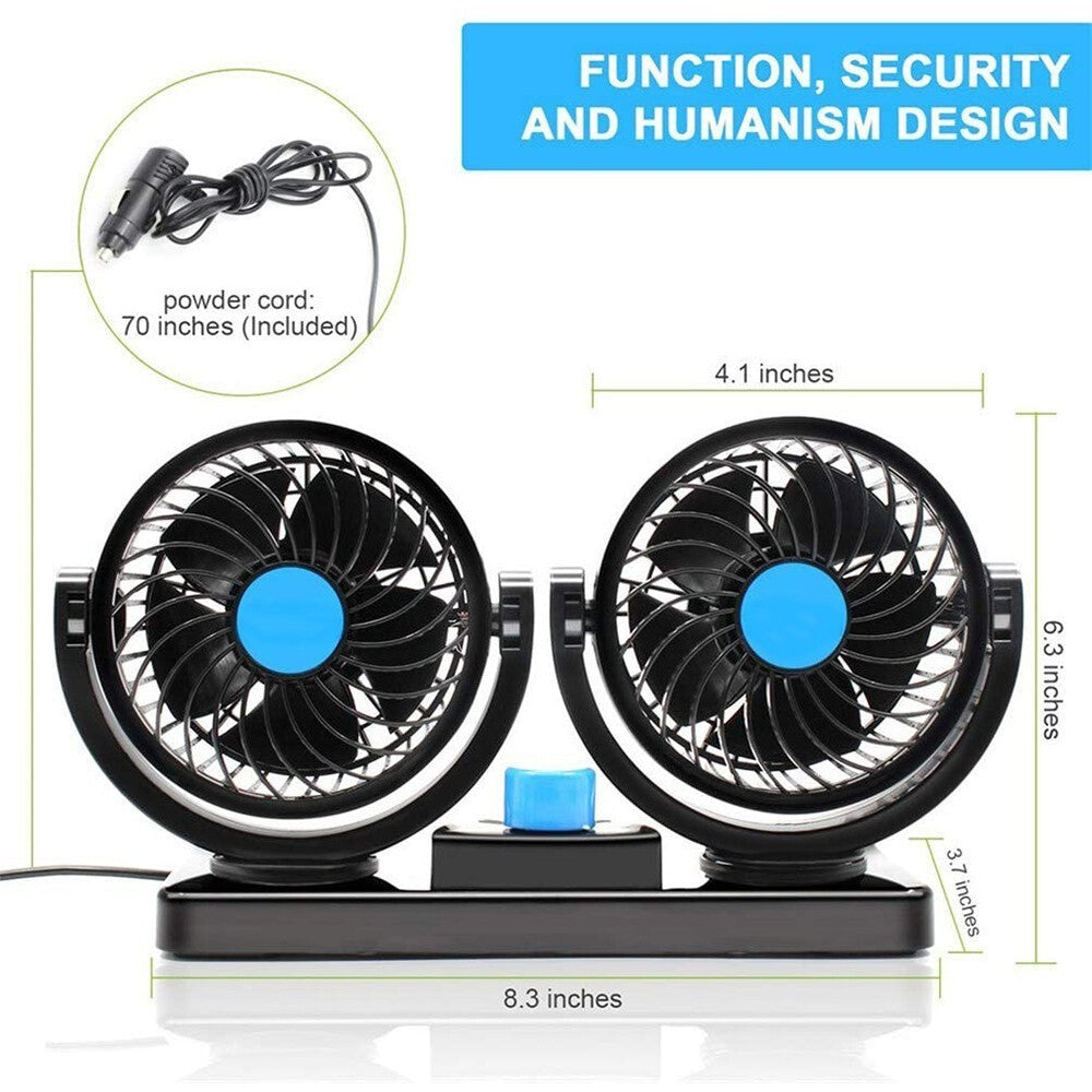 12v DOUBLE HEAD TWIN CAR FAN 3 Speed adjustable caravan motorhome boat Cooling