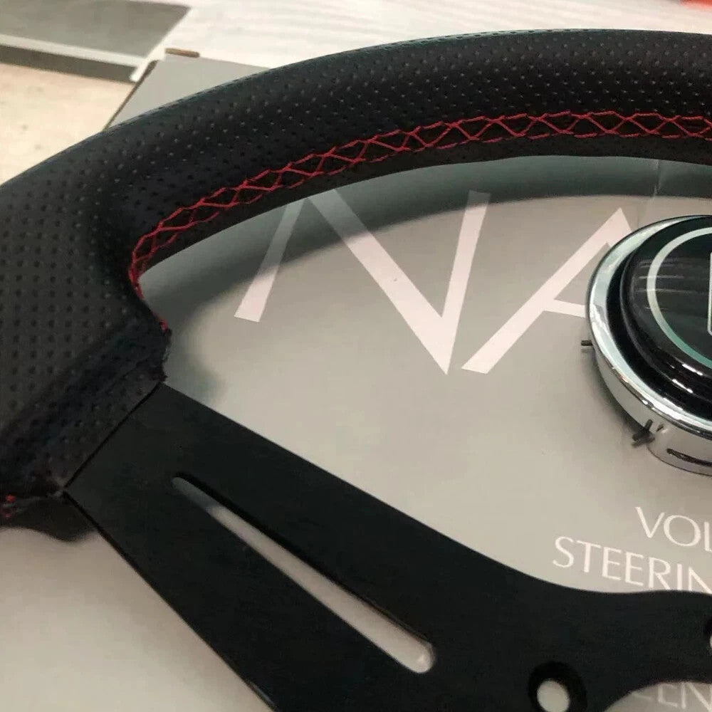 For NARDI 350MM 14' Deep cone 90mm Suede Leather Red stitch Sport Steering Wheel