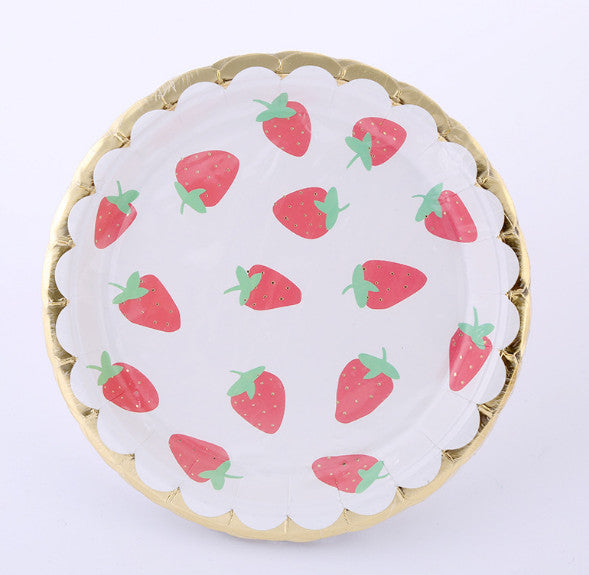 2X Strawberry Themed Napkins Disposable Tableware Plates Cups Straws Set for