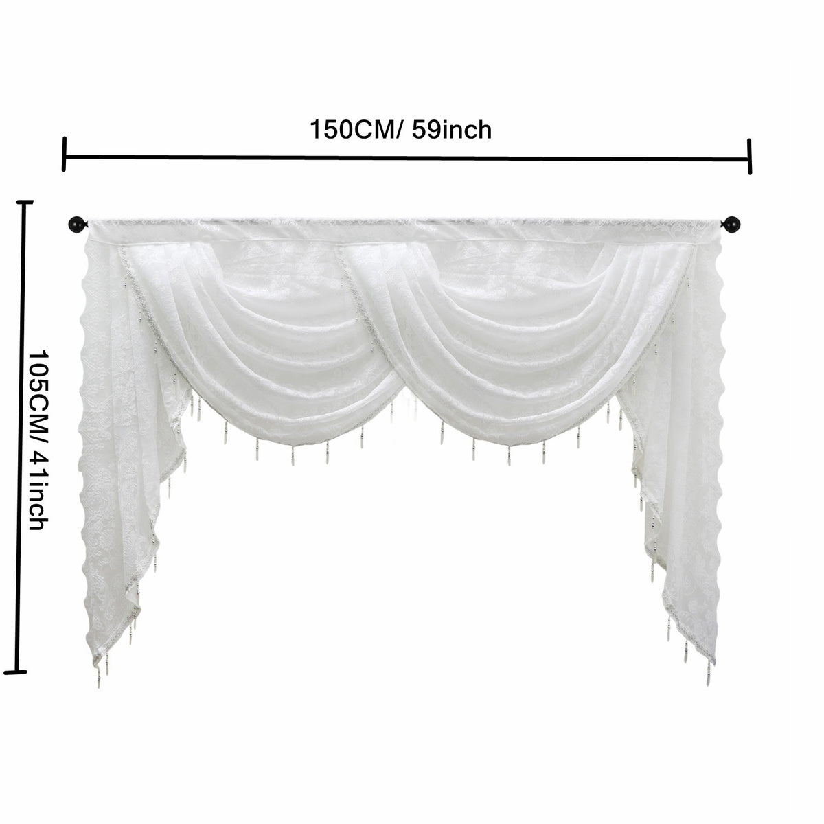 Swag for Windows Waterfall Valance Curtains Beaded Sheer Voile Drapes for Home