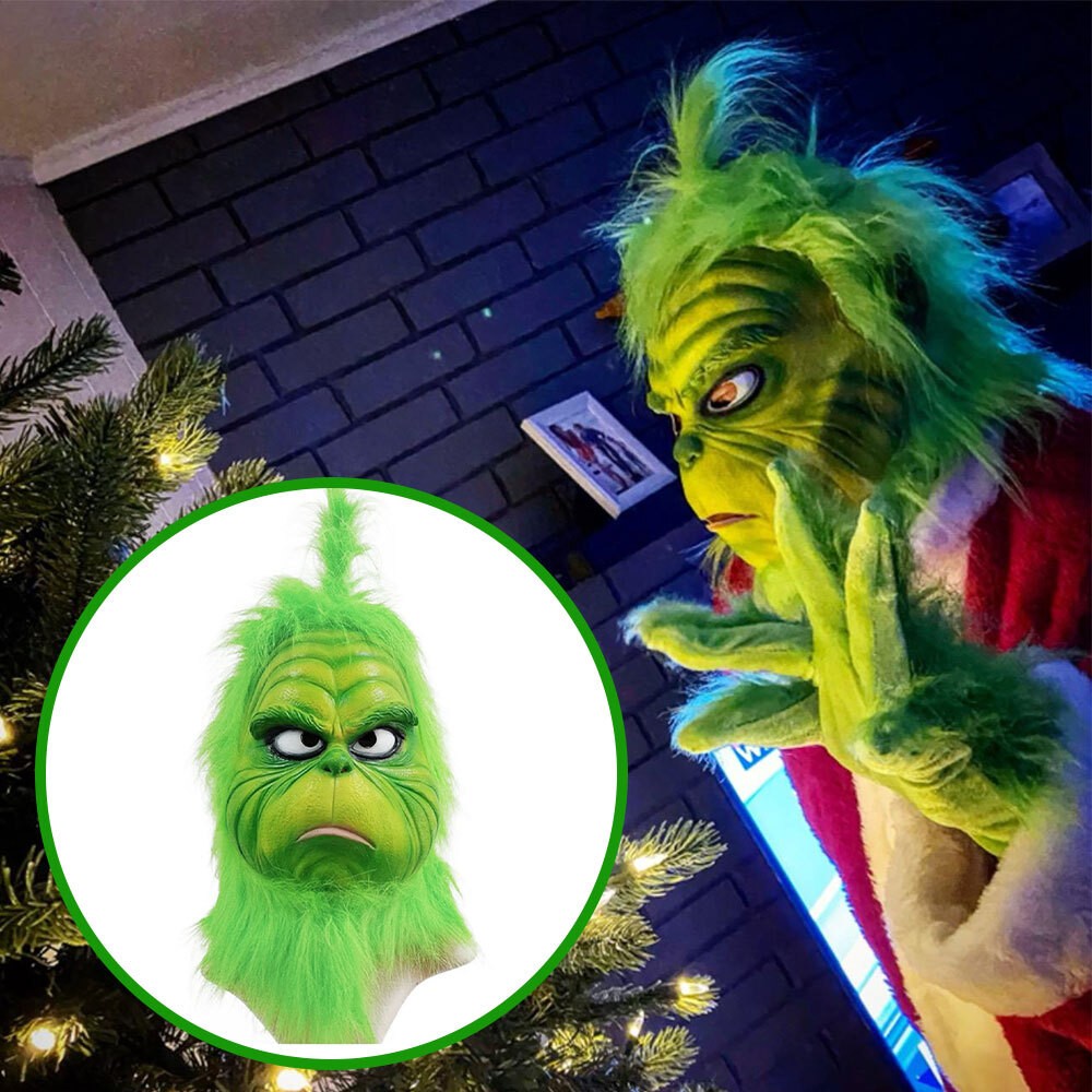 Grinch Full Head Mask Wig Xmas Hat Monster Christmas Party Masquerade