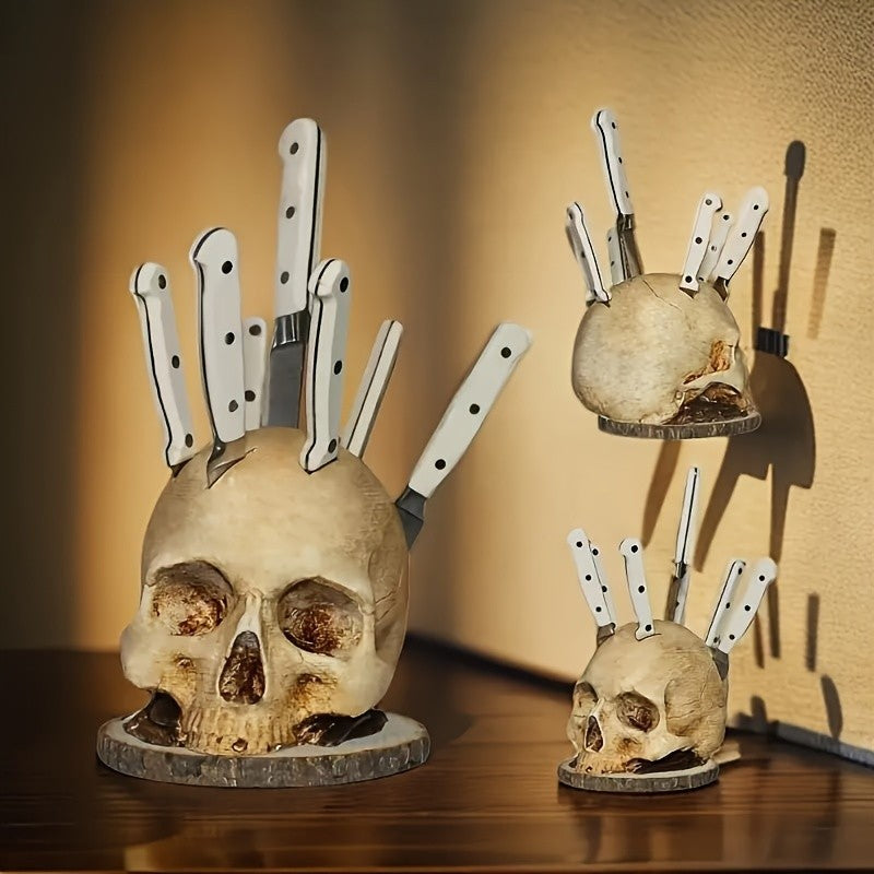 Skull Knife Holder For Kitchen Storage, Horror Kitchen Storage Head Rack Decor
