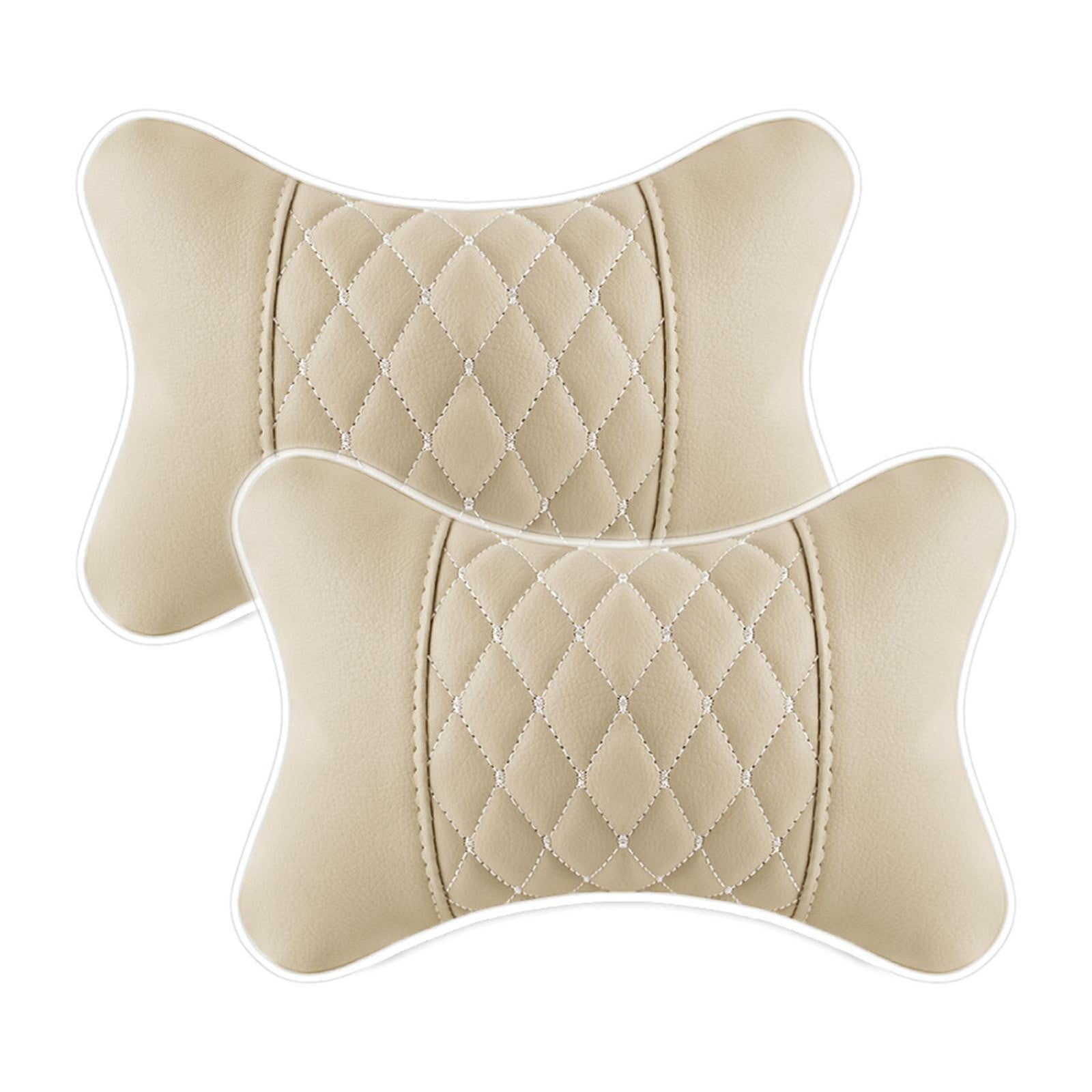 2pc Car Seat Head Neck Rest PU Leather Support Cushion Pad HeadRest Bone Pillow