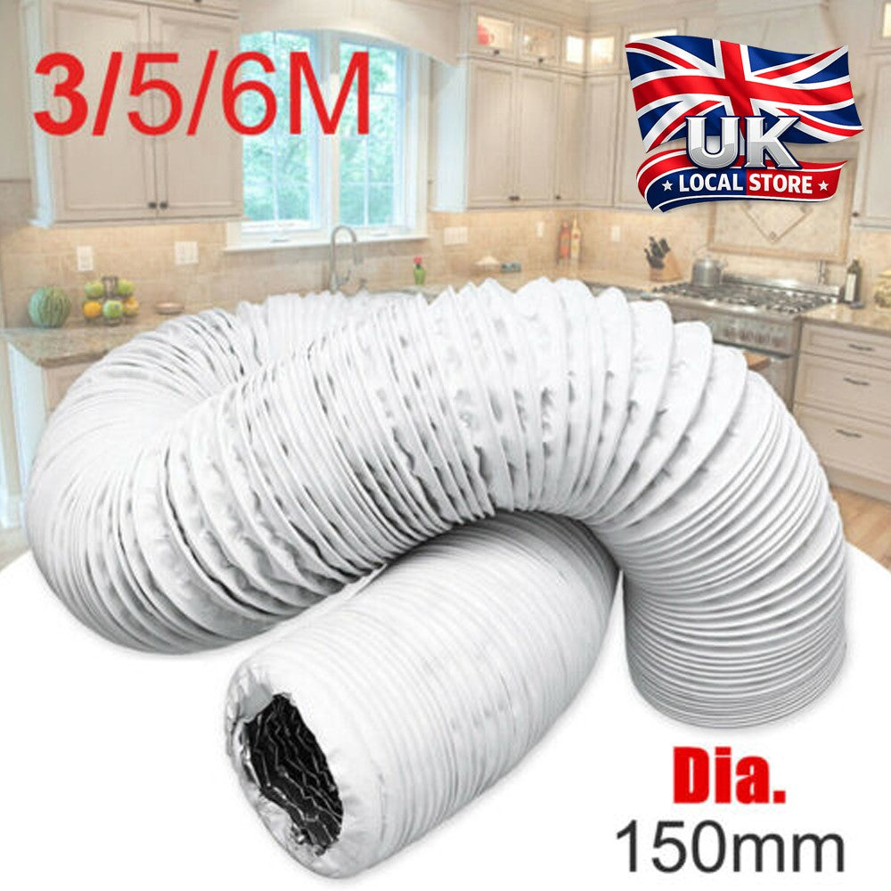 3M/3M/5M/6M Flexible Ø150mm Air Conditioner Exhaust Pipe Vent Hose Duct Outlet