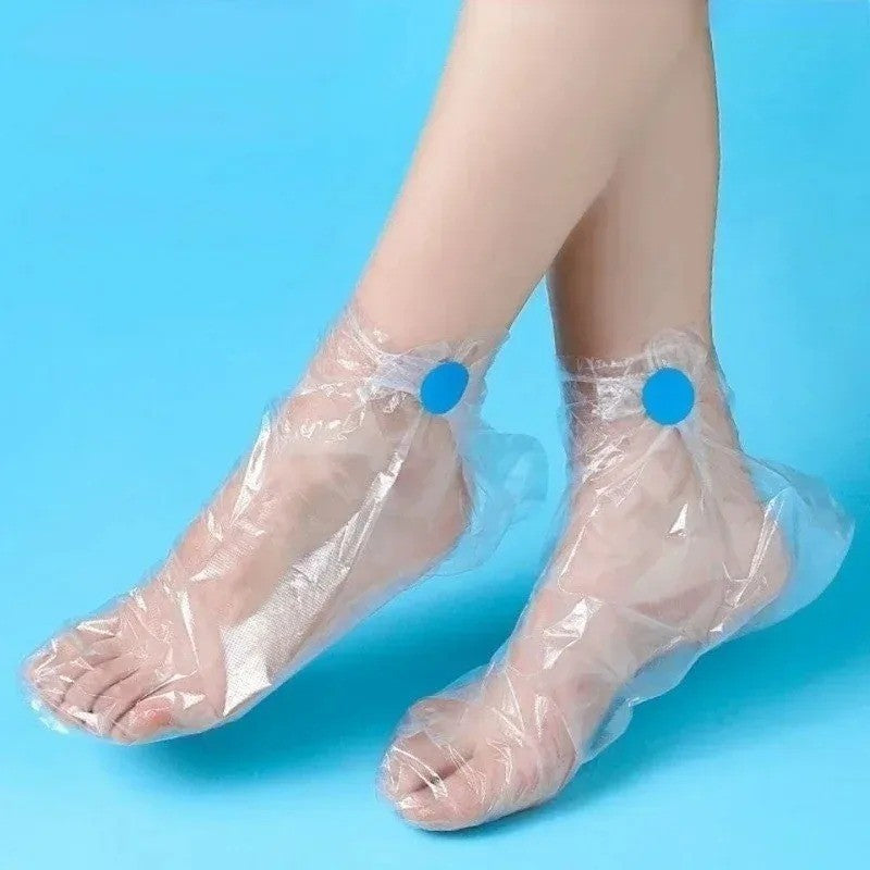 100pcs Disposable Bath Foot Covers Clear Plastic Pedicure Spa Wax Feet Socks