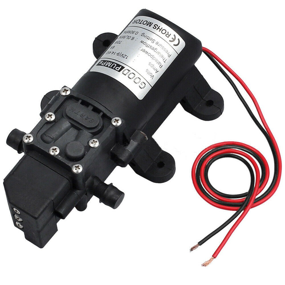 72W 12V Water Pump High Pressure Diaphragm Self Priming 130PSI 6L/Min RV Caravan