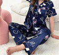 Womens Ladies Satin Nightwear Pyjamas 2Pcs Set Silk PJS Short Sleeve Sleepwear