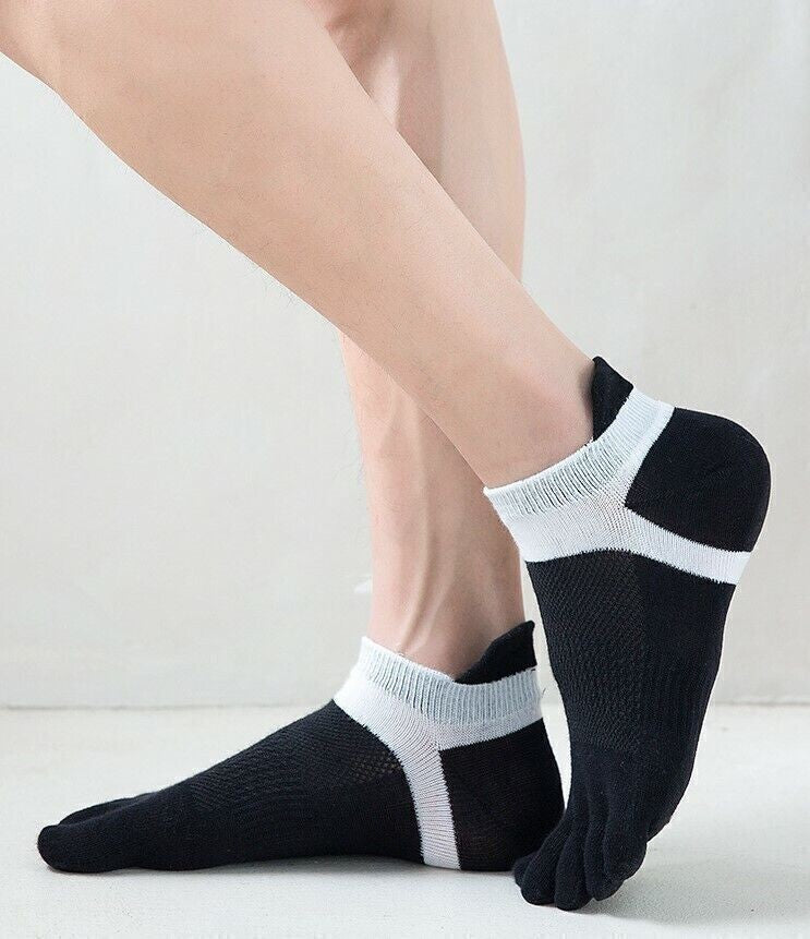 5 Pack Men Ankle Five Finger Toe Socks Combed Cotton Casual Sport Breathe Mesh