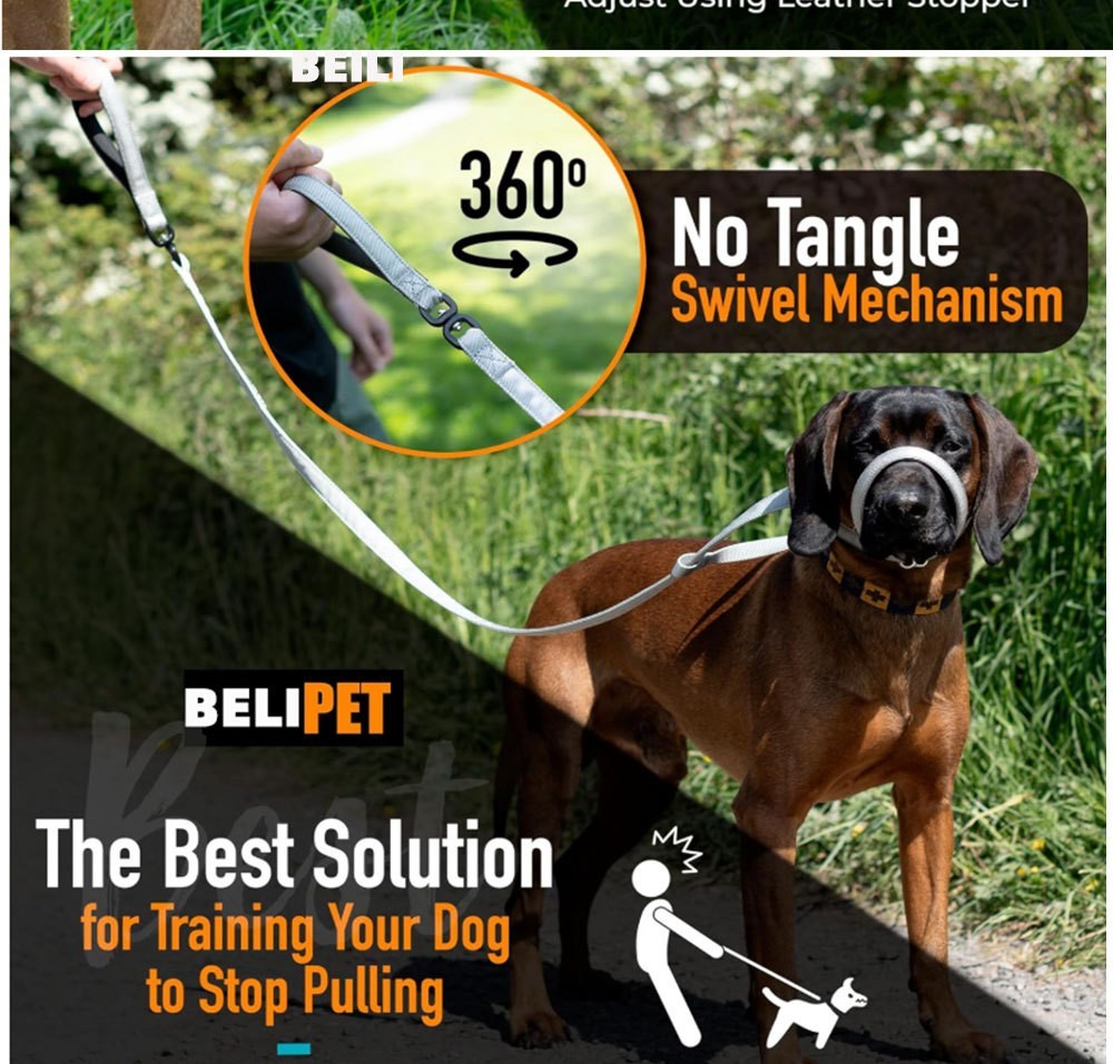Pet Swivel Flat Figure of 8 Lead  Anti Pulling Dog Lead Leash - 200cm UK