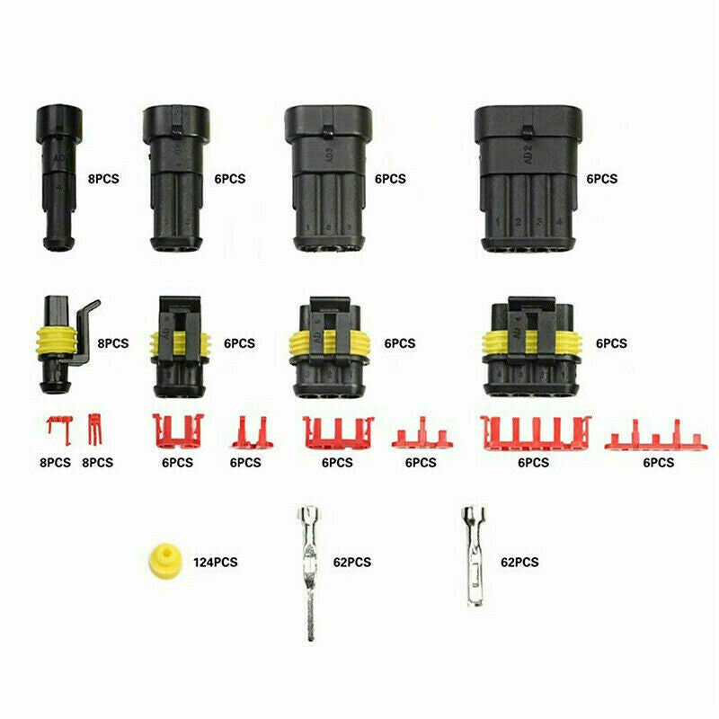 352Pcs 12V Electrical Wire Connector Plug Terminal Kit 1/2/3/4 Pin Waterproof