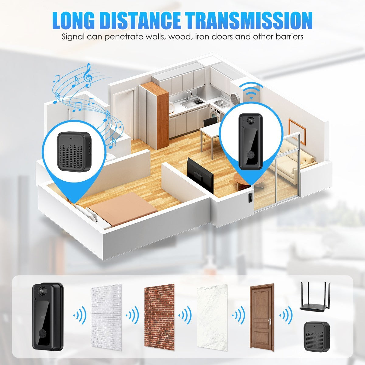 Wireless Smart Video Doorbell WiFi Security Camera Phone Door Ring Intercom Bell