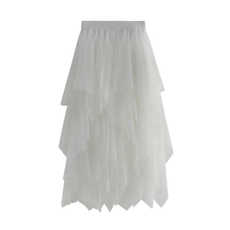 *Women's* Vintage Solid Color Layered Irregular Mesh Skirt Tulle Bubble Skirt.