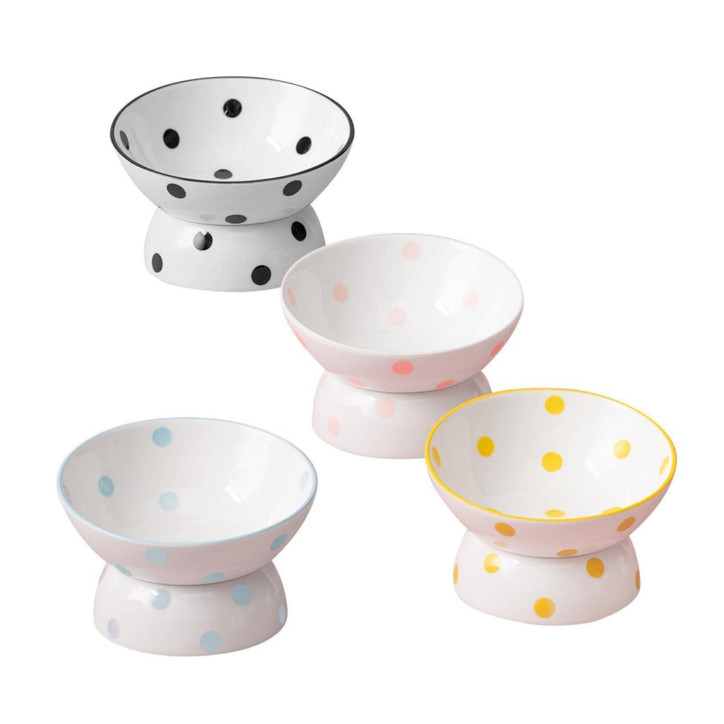 Ceramic Tilted Raised Cat Food Bowl Slant Porcelain Pet Cat Dish Snack Bowl