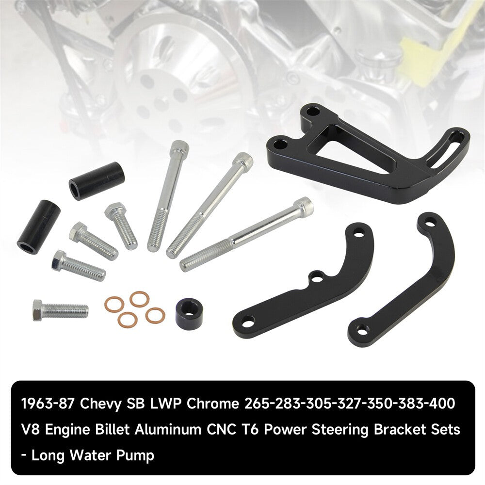 Polished Aluminum SB Chevy LWP Power Steering Bracket SBC Long Water Pump 350
