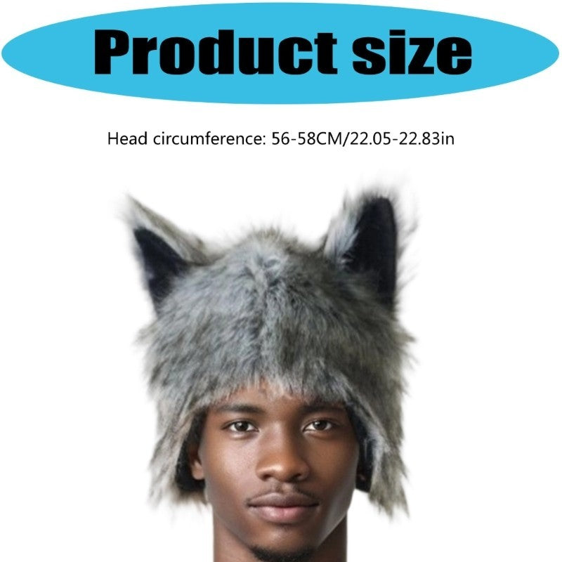 Animal Ear Hooded Cap Plush Winter Windproof Hat Adult Cosplay Event Dressingup