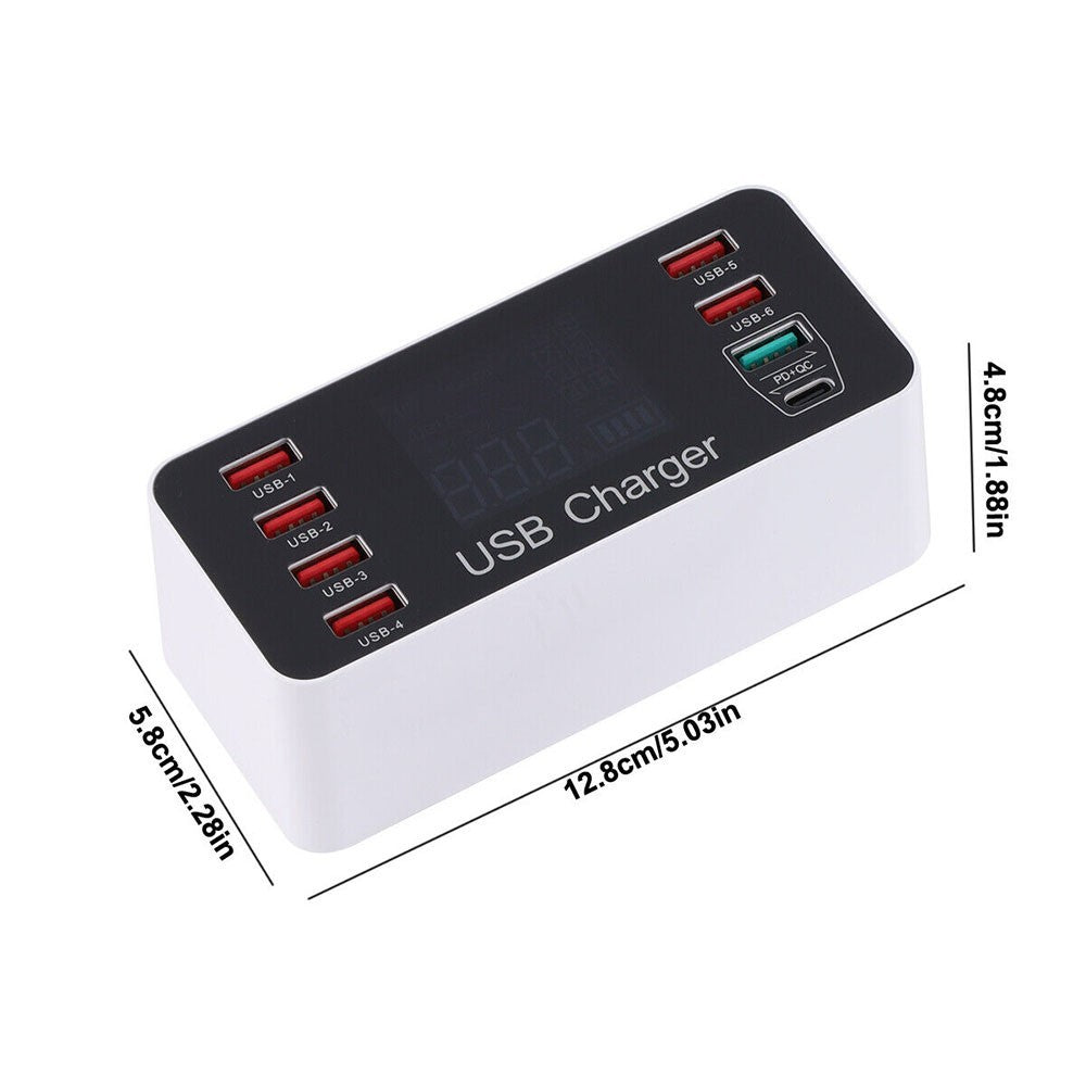 LCD Display Station Hub with UK Plug 8 Multi-Port USB Fast Quick Charger Adapter