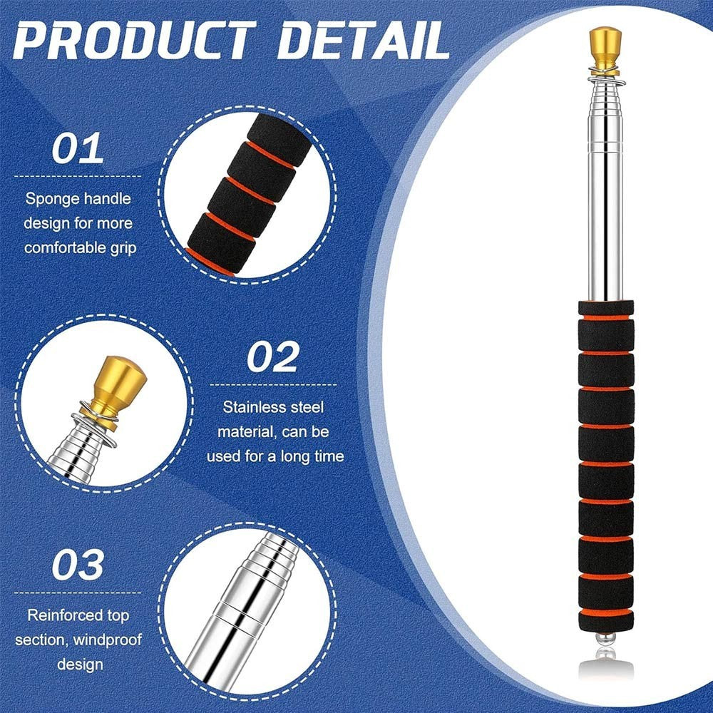 3m Telescopic Flag Pole Stainless Steel Handheld Portable Extendable Retractable
