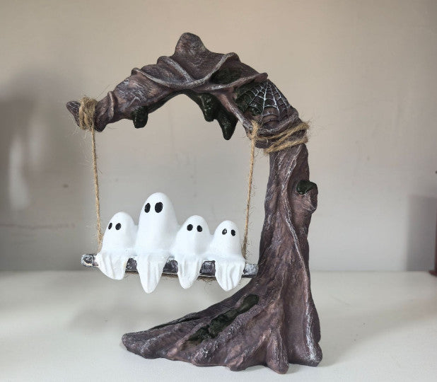 Swinging Ghost on Tree Swing - Cute Spooky Halloween Decor