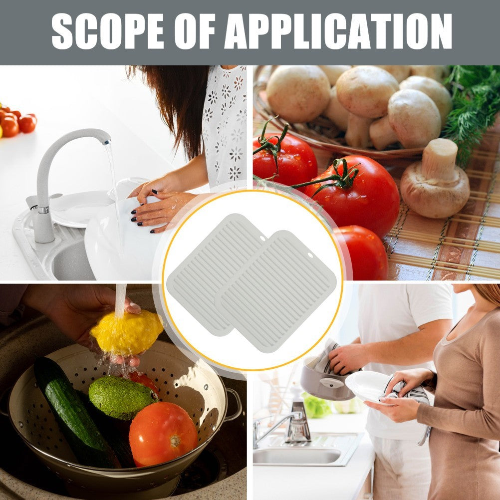 2 Pcs Heat Resistant Silicone Mat Kitchen Drying Dish for Counter