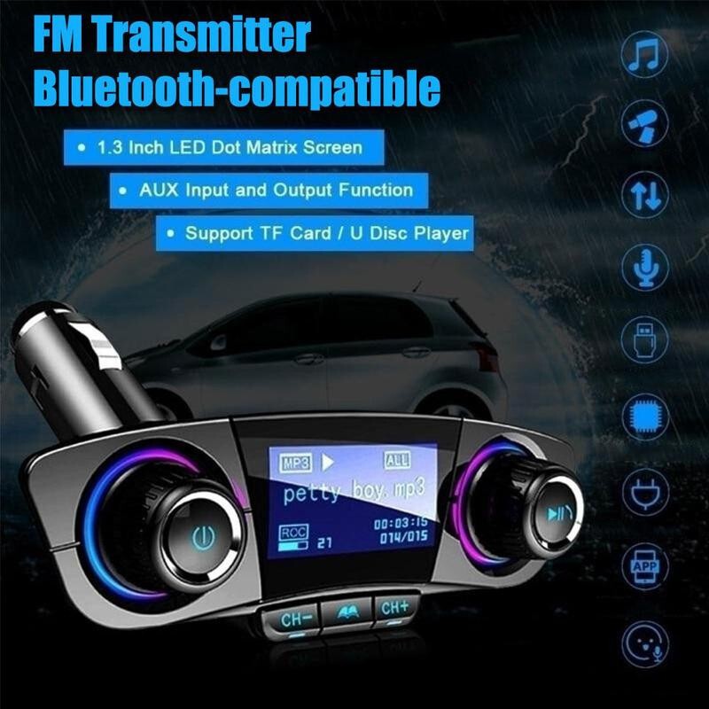 Car Wireless Bluetooth MP3 FM Transmitter AUX Audio Stereo Adapter 2 USB Charger