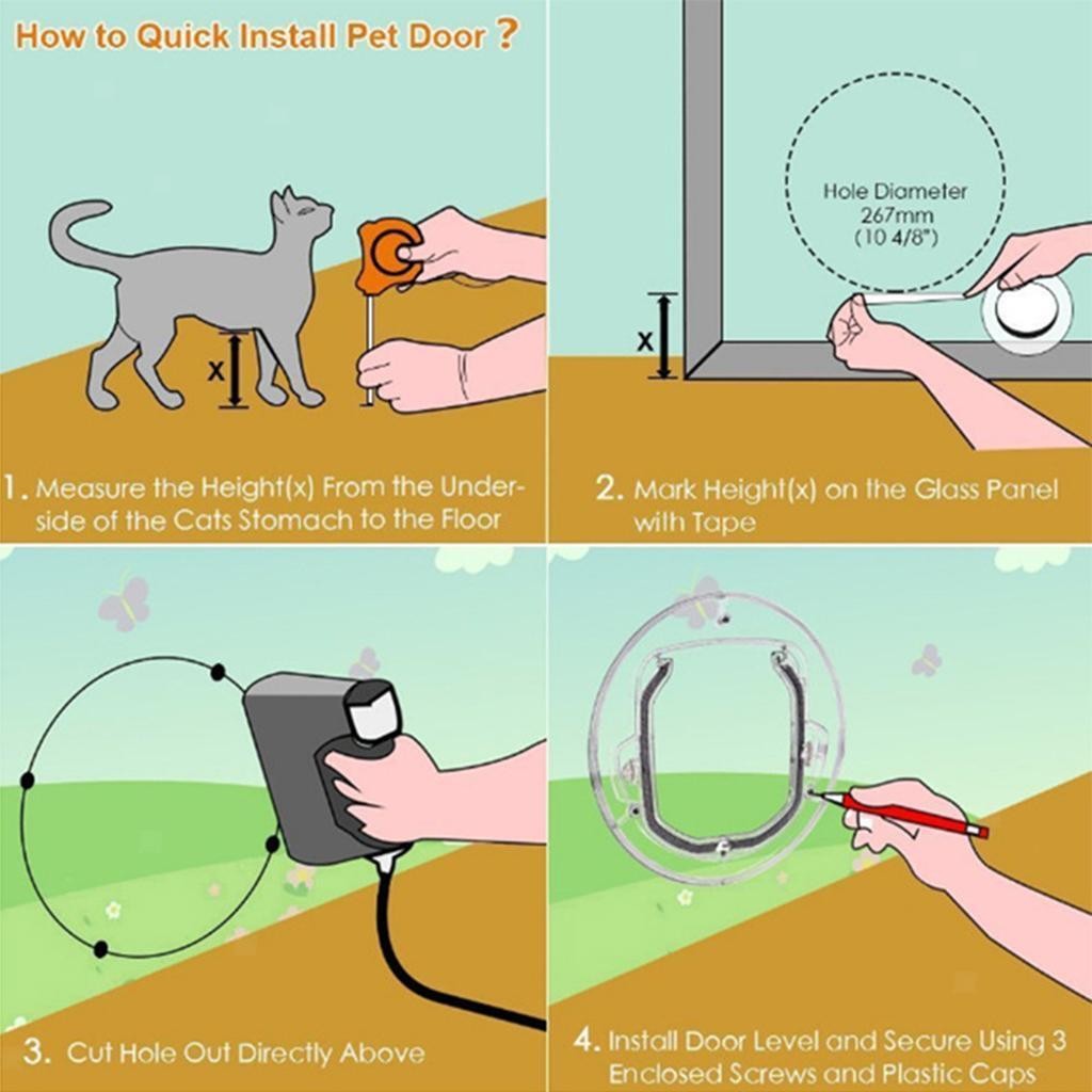 4 Way Round Locking Flap Pets Door Cat Flap Small Dogs For Glass Window Door