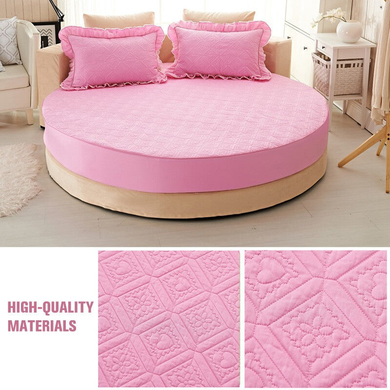 Round Bed Sheet Cotton Solid Colors Fitted Thickened Non Slip Mattress Protector
