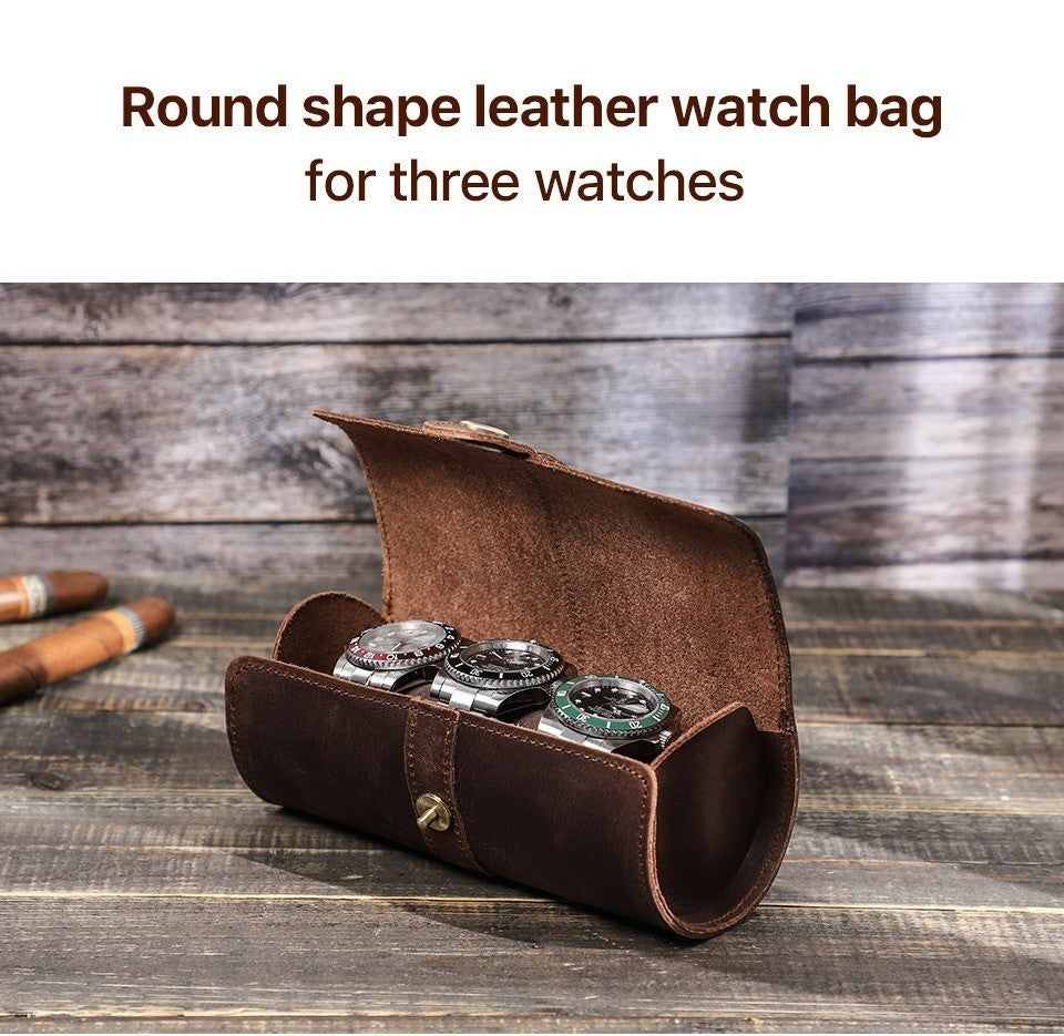 Genuine Leather Watch Roll Storage Box 3 Slots Wrist Watches Travel Case New UK