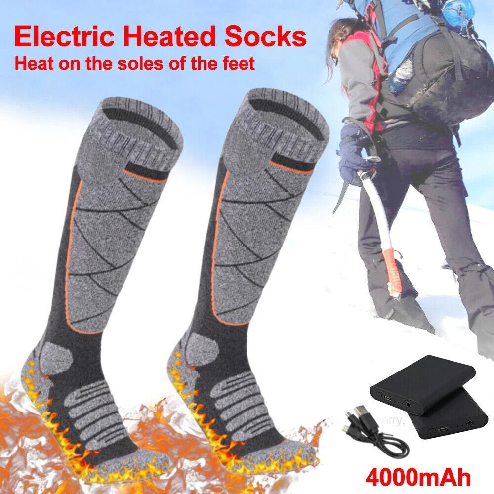 5000mAh Electric Heated Socks Foot Winter Warmer Sock Rechargeable Battery Power