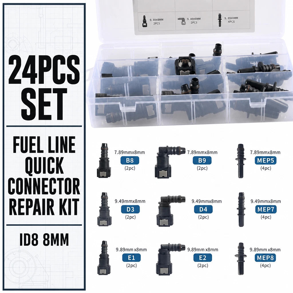 Fuel Line Quick Connector Repair Kit 24PCS ID8 8MM Diesel Oil-Hose-Connectors