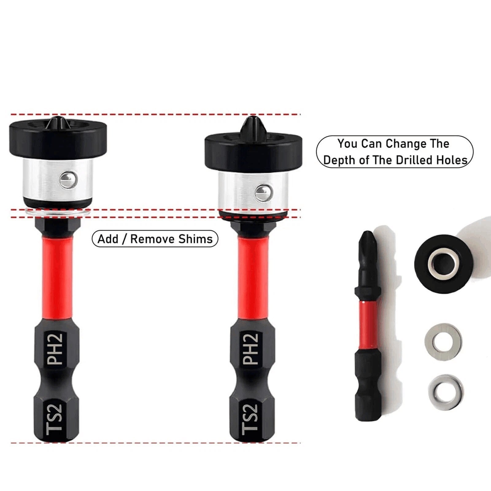 5PCS Plasterboard Screw Setter Bit PH2 50mm Magnetic 1/4" Hex Shank Drywall Tool