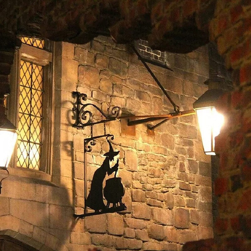 Halloween Witch Cauldron Silhouette Wall Decor Outdoor Metal Hanging Ornament